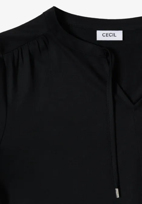 Schwarzes Damenoberteil mit V-Ausschnitt und Kordelzug, Label ‚Cecil‘ im Nacken